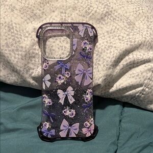 Purple Glitter Bow Phone Case iPhone 16 pro max